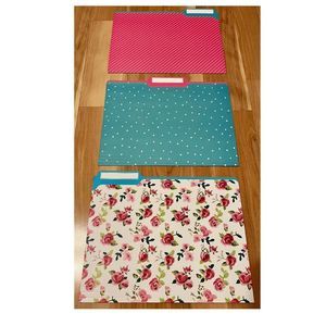 9 Nine Floral File Folder Set of Files 3 Designs Pink & Turquoise Home Office